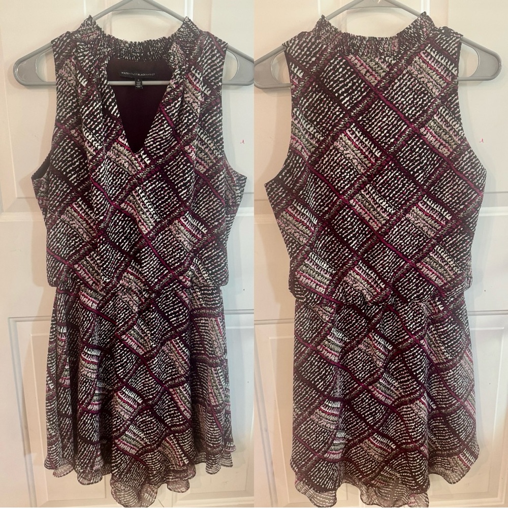 White House Black Market Geometric Black and Pink Mini Dress